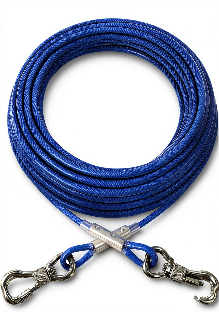 XiaZ Dog Tie Out Cable installed in backyard with medium-sized dog