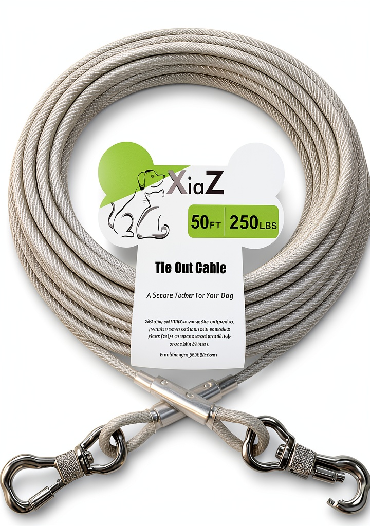 XiaZ dog tie-out cable in use in a backyard setting