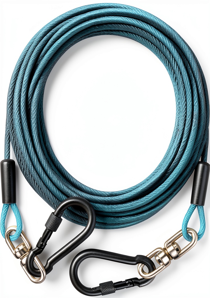 Evilplan Dog Tie Out Cable secured to a stake in a grassy yard