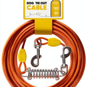 Petbobi Dog Tie Out Cable Orange 50ft Secure Anti Tangle-0