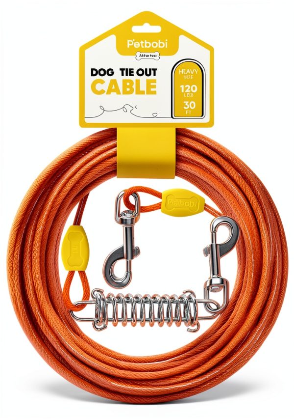 Petbobi Dog Tie Out Cable Orange 30ft Secured Upgrade-0
