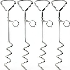 Fasmov Dog Tie Out Stake Iron Steel 4 Pack Spiral Design-0