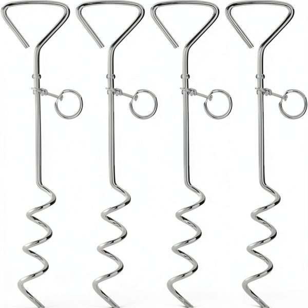 Fasmov Dog Tie Out Stake Iron Steel 4 Pack Spiral Design-0