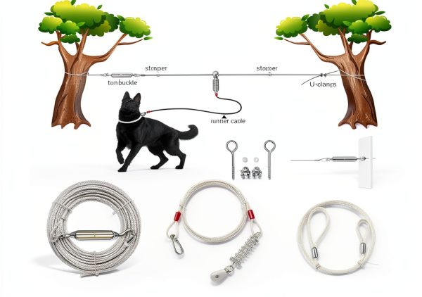 PAWNISAW Dog Tie Out Cable Stainless Steel 100ft Pet Safety-1