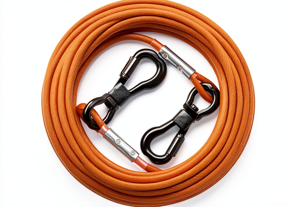 XiaZ dog tie-out cable secured to a tree in a backyard