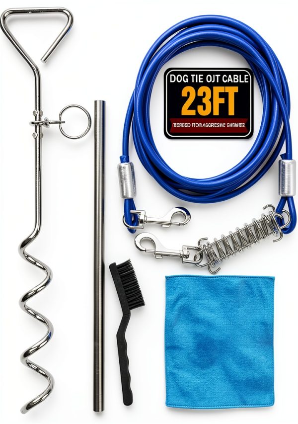 Navona Dog Tie Out Spiral Stake Heavy Duty Steel Cable-0