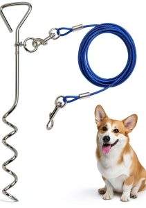 CLKHOWL Dog Tie Out Cable Heavy Duty Spiral Stake Blue-0