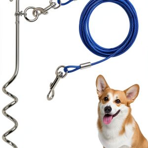 CLKHOWL Dog Tie Out Cable Heavy Duty Spiral Stake Blue-0