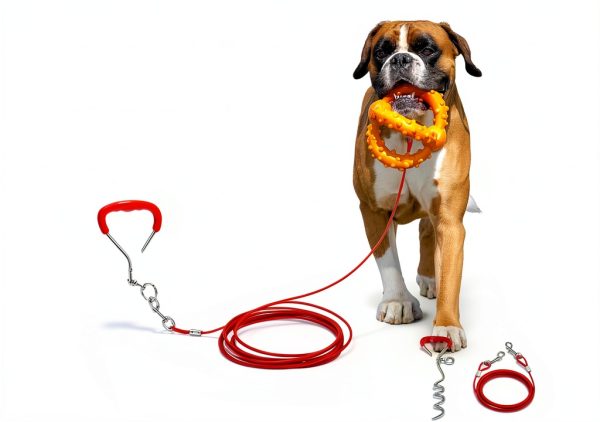 Supet Dog Tie Out Cable Stainless Steel Stake Turquoise Red-1