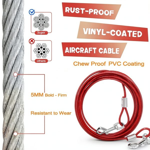 Supet Dog Tie Out Cable Stainless Steel Stake Turquoise Red-3
