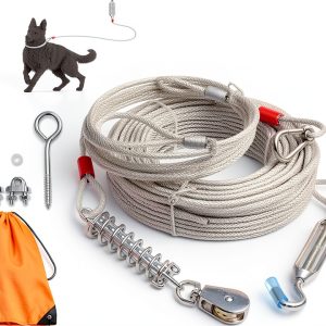 PAWNISAW Dog Tie Out Cable Stainless Steel 100ft Pet Safety-0