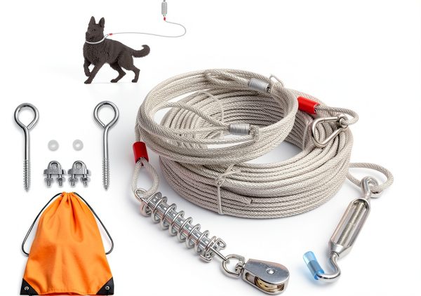 PAWNISAW Dog Tie Out Cable Stainless Steel 100ft Pet Safety-0