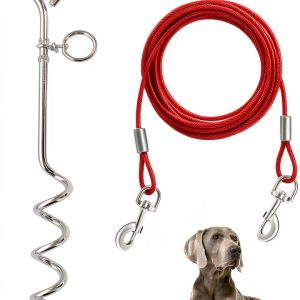 Supet Dog Tie Out Cable Stainless Steel Stake Turquoise Red-0