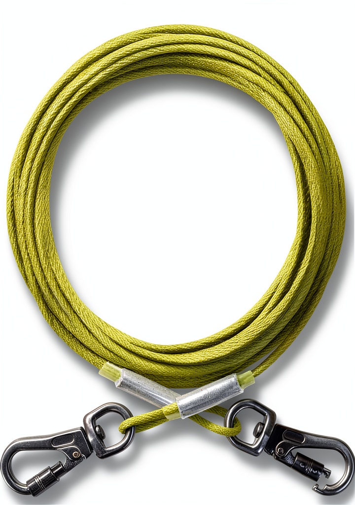 Mi Pupjoy dog tie-out cable in use with a dog in a backyard