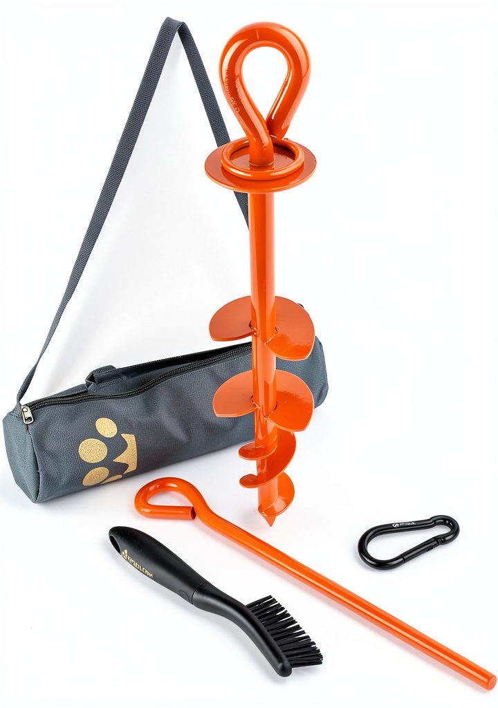 Royal Paw Dog Anchor installed in a grassy yard with a large dog secured