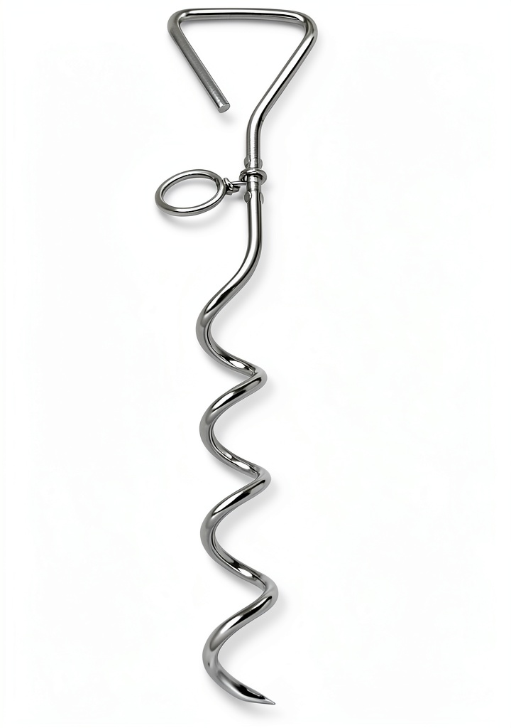 WePet spiral dog stake installed in sandy ground