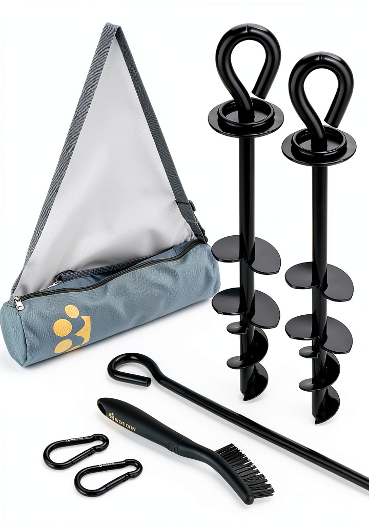 Installing Royal Paw Dog Anchor Stainless Steel Heavy Duty Tie Out on a sandy beach