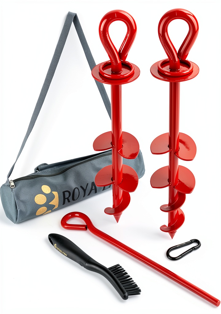 Royal Paw Dog Anchor installed in grassy yard with large dog