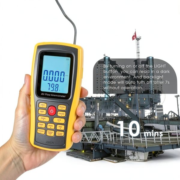 Bonvoisin Hotwire Anemometer Handheld CFM/CMM Air Flow Velocity Meter Wind Speed Gauges with Backlight LCD Display for HVAC in-Duct Airflow Air Velocity Temperature(Thermal Anemometer)-3